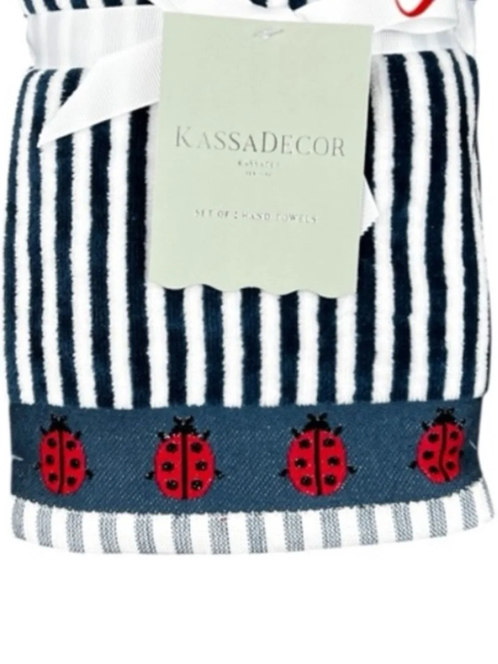 Kassadecor - ‘Ladybug stripes’ Hand towels (2). NWT